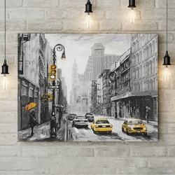 Tablou Canvas Yellow Cabs On A Rainy Day - Img 2