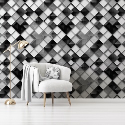 Fototapet Abstract - Romburi alb negru si gri, cu efect 3D (Geometric 146)
