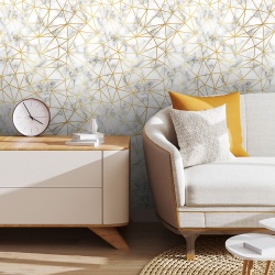 Fototapet Art Deco Fundal Imitatie Marmura Alba cu Pattern Auriu 134 - Img 1