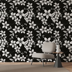 Fototapet Floral - Flori stilizate albe pe fundal negru (Floral 003) - Img 3