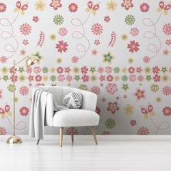 Fototapet Floral - Model vesel cu flori si fluturi (Floral 035)