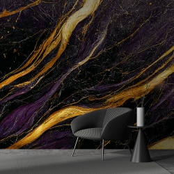 Fototapet Imitatie Marmura Neagra cu Insertii Mov 088