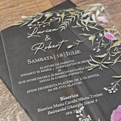 Invitatie plexi transparent 2mm - 21x15cm si plic negru set 20buc - Img 4