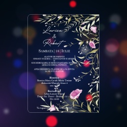 Invitatie plexi transparent 2mm - 21x15cm si plic negru set 20buc