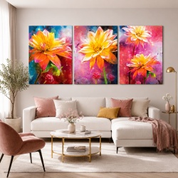 Set 3 Tablouri Canvas - Rainbow flowers