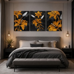 Set 3 Tablouri Canvas - Royal golden lillies