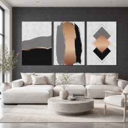 Set 3 Tablouri - Minimalist art with copper patches