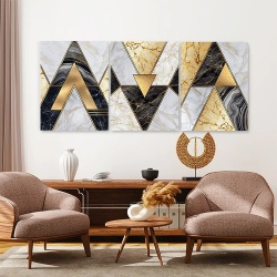 Set 3 Tablouri - Modern marble triangles with gold - Img 3