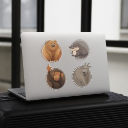 Sticker pentru Laptop - Urs Maimuta Castor Capra