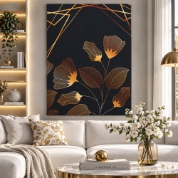 Tablou Canvas Modern Abstract - Golden lines and floral decorations