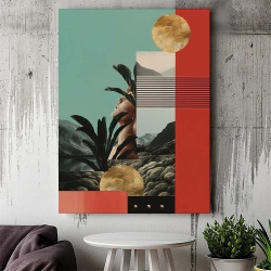 Tablou Canvas Modern Abstract - Surrealist portrait with golden spheres - Img 2