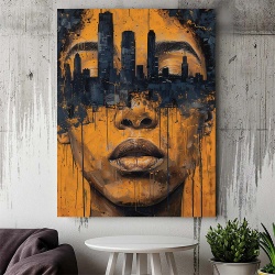 Tablou Canvas - Urban art portrait in black and orange - Img 4