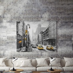 Tablou Canvas Yellow Cabs On A Rainy Day - Img 3