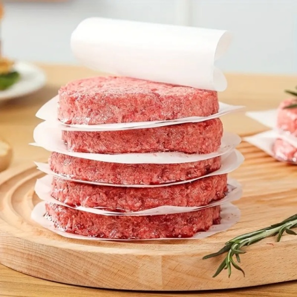 100 komada silikonskih okruglih nelepljivih papirića za postavljanje između pljeskavica, burgera i drugih vrsta mesa prečnika 12cm - Img 6