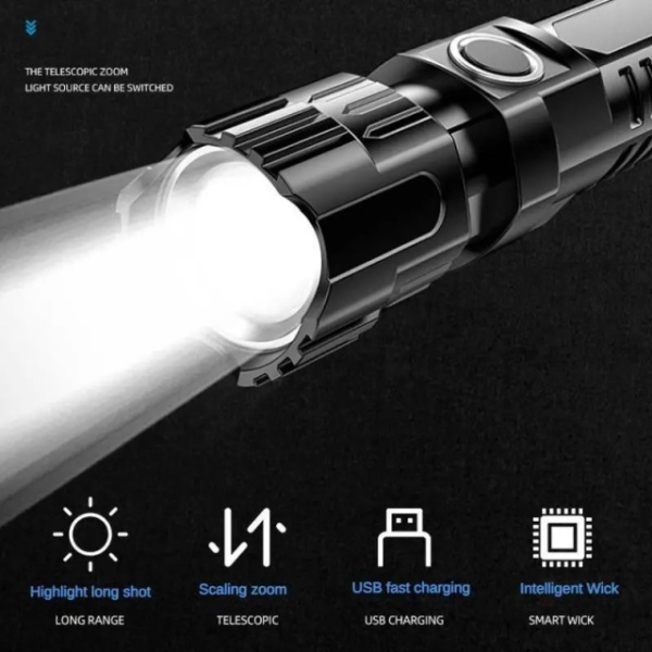 Ultra snažna LED taktička baterijska lampa sa punjivom baterijom od 1200mAh i dometom od 100m za kampovanje - Img 8