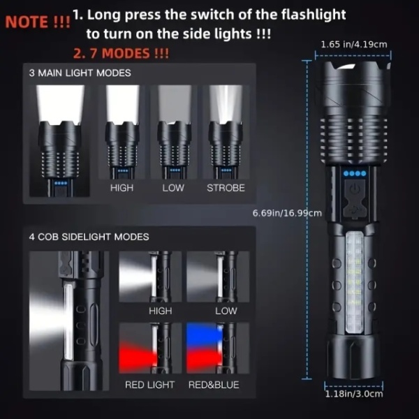 Ultra snažna LED taktička baterijska lampa sa punjivom baterijom od 2600mAh, sa podesivim fokusom i sa 7 načina rada - Img 4