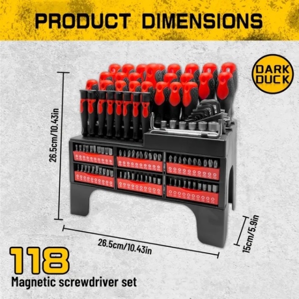 DARKDUCK RED profesionalni set od 118 magnetnih šrafcigera odvijača i bitova na nosaču - Img 2