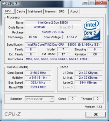Intel Core™2 Duo E8500 3.16GHz 6MB LGA775