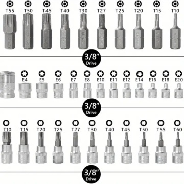 Profesionalni set od 34 komada Torx i E-Torx zvezdastih nastavaka od Hrom-Vanadijum čelika industrijskog kvaliteta - Img 5