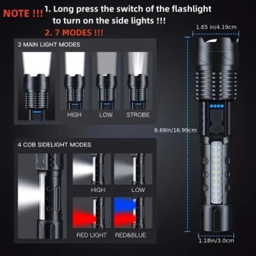Ultra snažna LED taktička baterijska lampa sa punjivom baterijom od 2600mAh, sa podesivim fokusom i sa 7 načina rada - Img 4