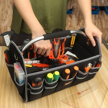 Velika, profesionalna, izdržljiva torba za odlaganje alata od oksfordske tkanine za električare i majstore sa metalnom ručkom