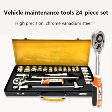 KING TOOLS Profesionalni set od 24 dela sa 1/2 račnom, nastavcima i šestougaonim nasadnim ključevima od kaljenog Hrom-Vanadijum čelika industrijskog kvaliteta u metalnom koferu - Img 6