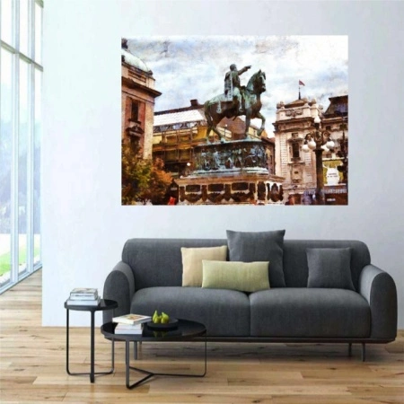 Beograd Trg Republike, uramljena slika 60x80cm - Img 2