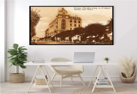 Stari Beograd, restoran Ruski Car, 1926., uramljena slika 50x100cm - Img 2