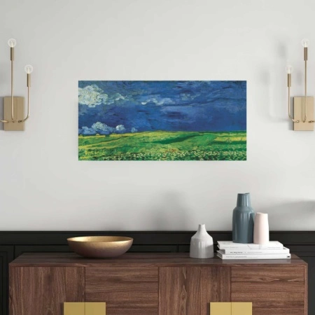 Wheatfield under thunderclouds, V.Gogh (1890.), uramljena slika 30x70cm - Img 2