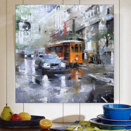 Zuti tramvaj, uramljena slika 50x50cm - Img 2