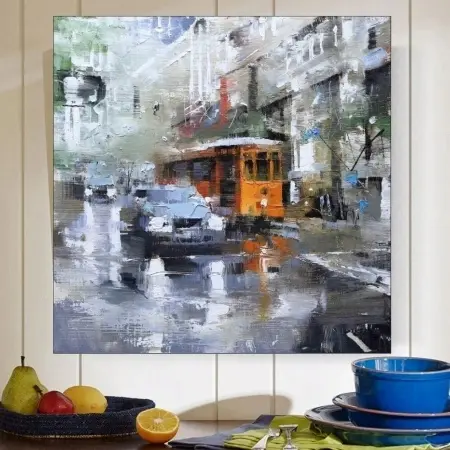 Zuti tramvaj, uramljena slika 50x50cm - Img 2