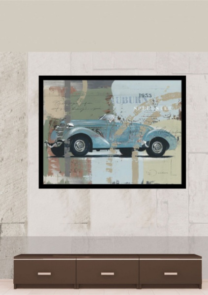 Blue old car, uramljena slika 60x80cm - Img 2