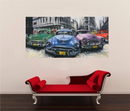 Cuba old cars Havana, uramljena slika 50x100cm - Img 2