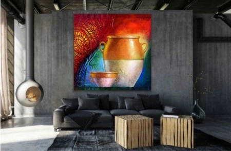 Moroccan pots, uramljena slika 70x70cm - Img 2