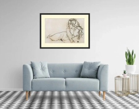 Nude Propping her.up - Egon Schiele, uramljena slika 60x80cm - Img 2