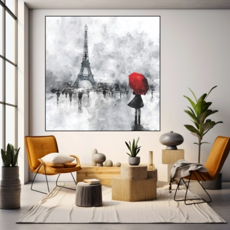Paris Red umbrella , uramljena slika 50x50cm - Img 2