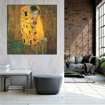 Poljubac, Gustav Klimt, uramljena slika 70x70cm - Img 2