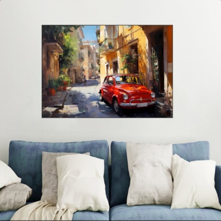 Red car in Italy, uramljena slika 40x50cm, 50x70cm i 60x90cm - Img 2