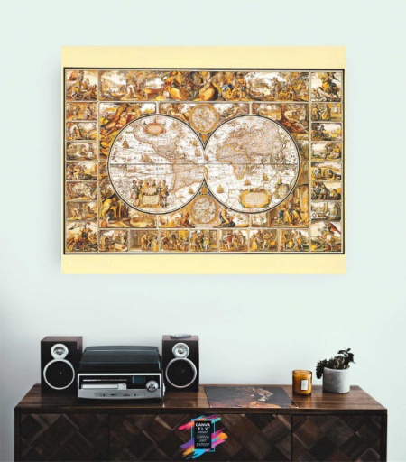 Stara mapa geografska sa zlatotiskom, dimenzije 56x71cm - Img 3