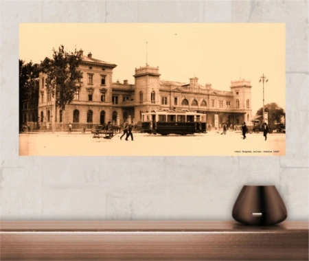 Stari Beograd- Zeleznicka stanica 1929. god., uramljena slika 50x100cm - Img 2