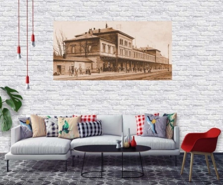 Stari Zemun, zelezn stanica 1916., uramljena slika 50x100cm - Img 2