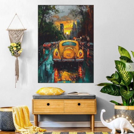 Stari zuti auto, uramljena slika 40x50cm ,50x70cm i 60x90cm - Img 2