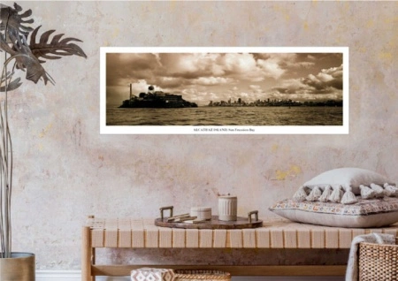Alcatraz island sepia, uramljena slika 35x100cm - Img 2