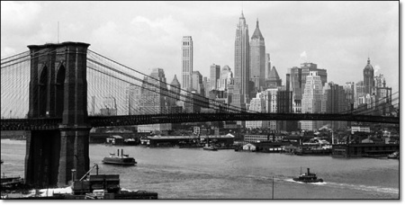 Manhattan Skyline and Manhattan Bridge, framed picture