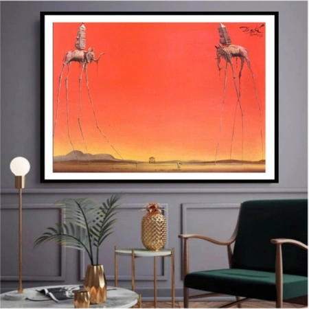S. Dali, The elephants 1948., uramljena slika 50x70cm - Img 2