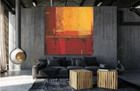 Yellow and red, uramljena slika 70x70cm - Img 2