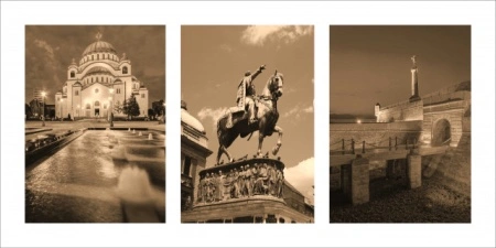 Beograd triptych, uramljena slika 50x100 cm - Img 3