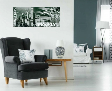 NY Brooklyn Manhattan, uramljena slika 30x70cm - Img 2