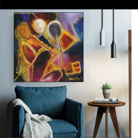 Sviraci, uramljena slika 50x50cm - Img 2