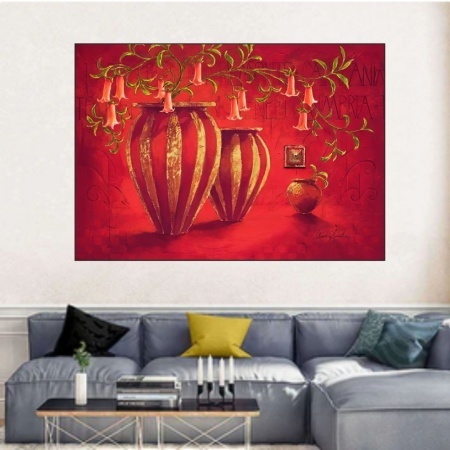 Antičke crvene vazee, uramljena slika 70x100 cm - Img 2